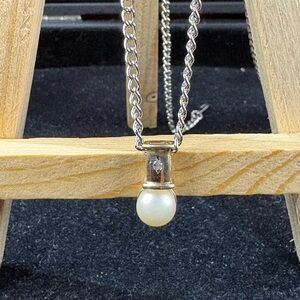 Vintage 10k Elegant Gold and Natural Pearl Pendant Small Diamond
